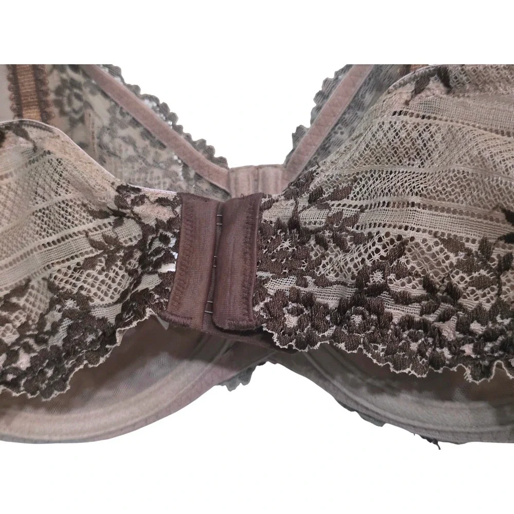 Wacoal‎ Womens Brown Floral Lace Mesh Underwire Full Coverage Bra Size 36DDD